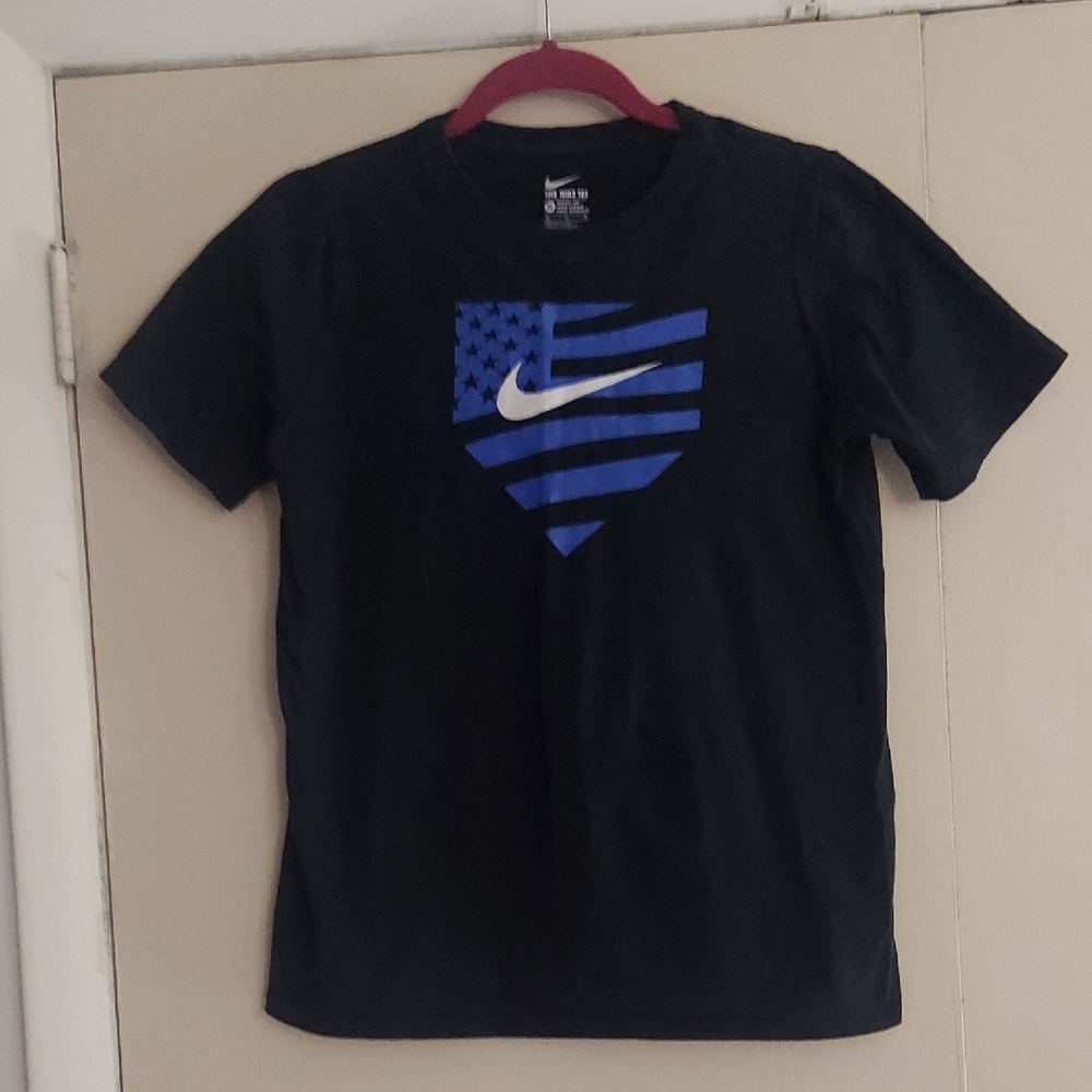Vintage Nike Boys Graphic Black/Blue T Shirt Sz XL